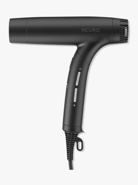 A black Paul Mitchell Neuro Dry+ Folding Professional Hair Dryer on a white background
